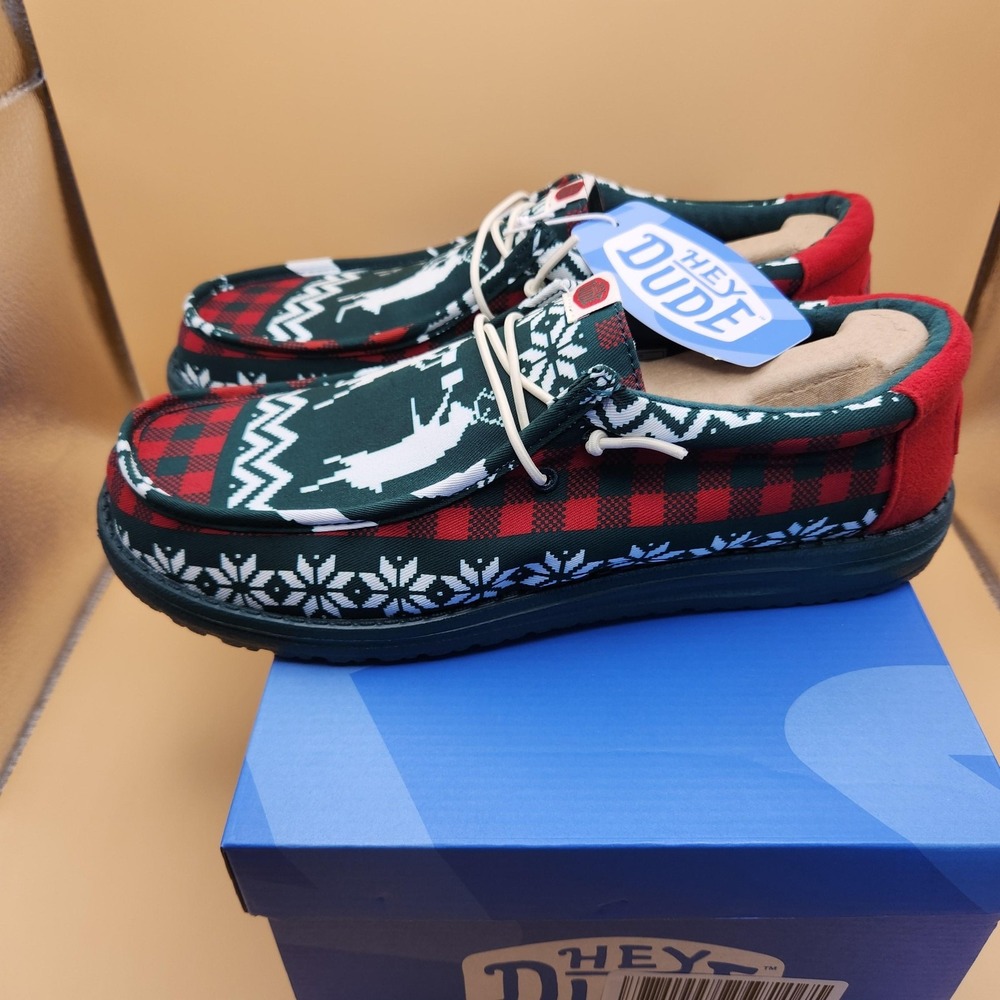 Hey Dude Wally Holiday Cheers Shoes Mens Size 11 Green Multi Casual Comfort Xmas - Picture 3 of 12